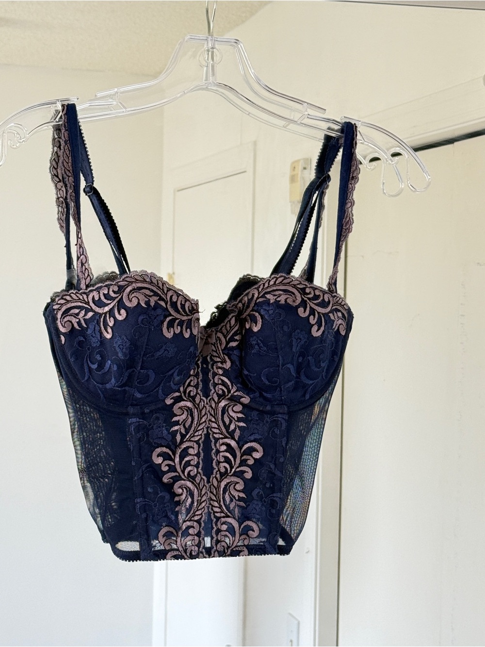 Piege Blue Lace Corset Top Embroidery Fairy Victorian Inspired Castle Y2K  34C